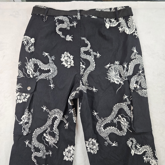 Like an Angel Dragon Cargo Joggers Black Lotus Flower size Extra Large Y2K Pants - Picture 5 of 7